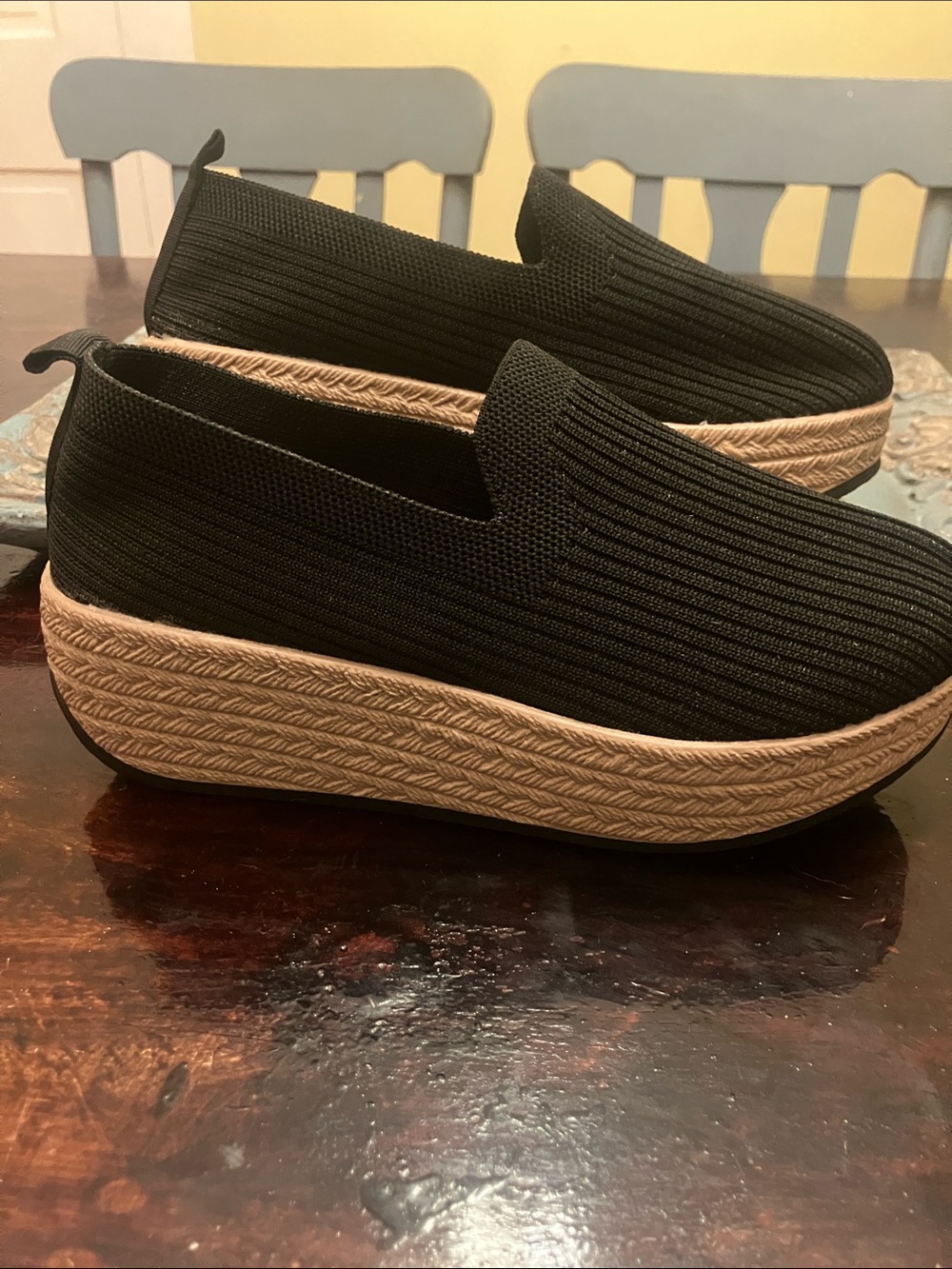 Black Slip-On Platform Espadrille Sneakers